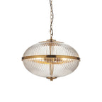 118580 Somerset 3 Light Pendant Vintage Brass Finish & Clear Ribbed Glass