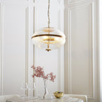 118580 Somerset 3 Light Pendant Vintage Brass Finish & Clear Ribbed Glass