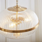 118580 Somerset 3 Light Pendant Vintage Brass Finish & Clear Ribbed Glass