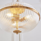 118580 Somerset 3 Light Pendant Vintage Brass Finish & Clear Ribbed Glass