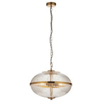 118580 Somerset 3 Light Pendant Vintage Brass Finish & Clear Ribbed Glass