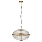 118580 Somerset 3 Light Pendant Vintage Brass Finish & Clear Ribbed Glass
