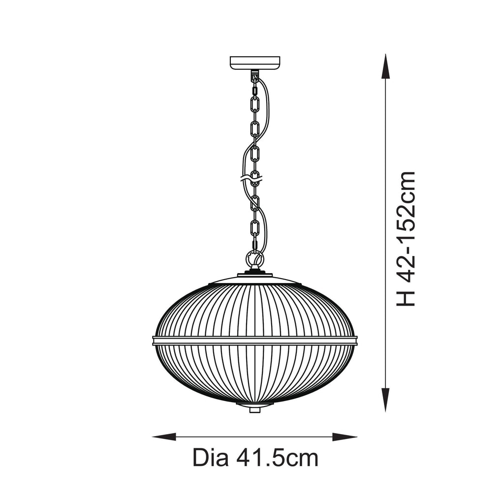 118580 Somerset 3 Light Pendant Vintage Brass Finish & Clear Ribbed Glass
