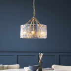 118583 Keller 4 Light Pendant Brushed Aged Brass Plate & Handmade Textured Clear Glass