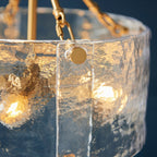 118583 Keller 4 Light Pendant Brushed Aged Brass Plate & Handmade Textured Clear Glass