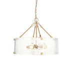 118584 Keller 6 Light Pendant Brushed Aged Brass Plate & Handmade Textured Clear Glass