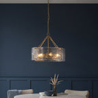 118584 Keller 6 Light Pendant Brushed Aged Brass Plate & Handmade Textured Clear Glass