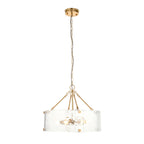 118584 Keller 6 Light Pendant Brushed Aged Brass Plate & Handmade Textured Clear Glass
