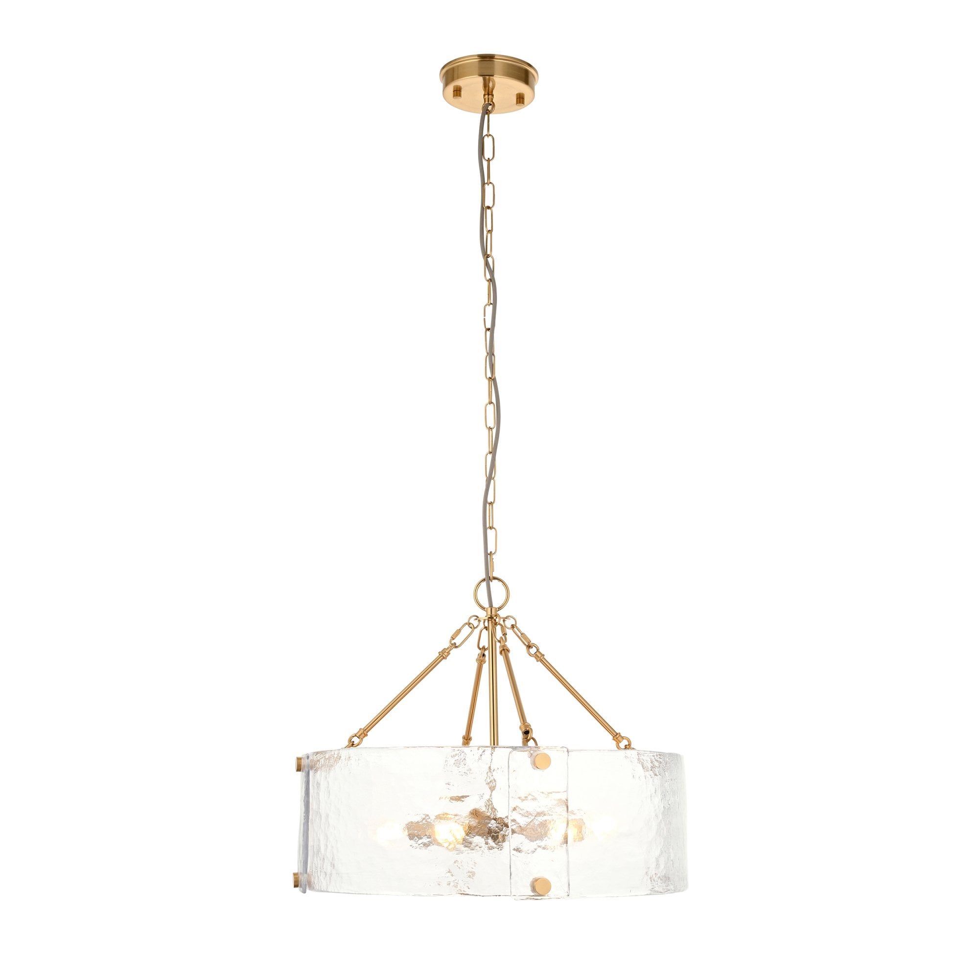 118584 Keller 6 Light Pendant Brushed Aged Brass Plate & Handmade Textured Clear Glass