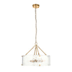 118584 Keller 6 Light Pendant Brushed Aged Brass Plate & Handmade Textured Clear Glass