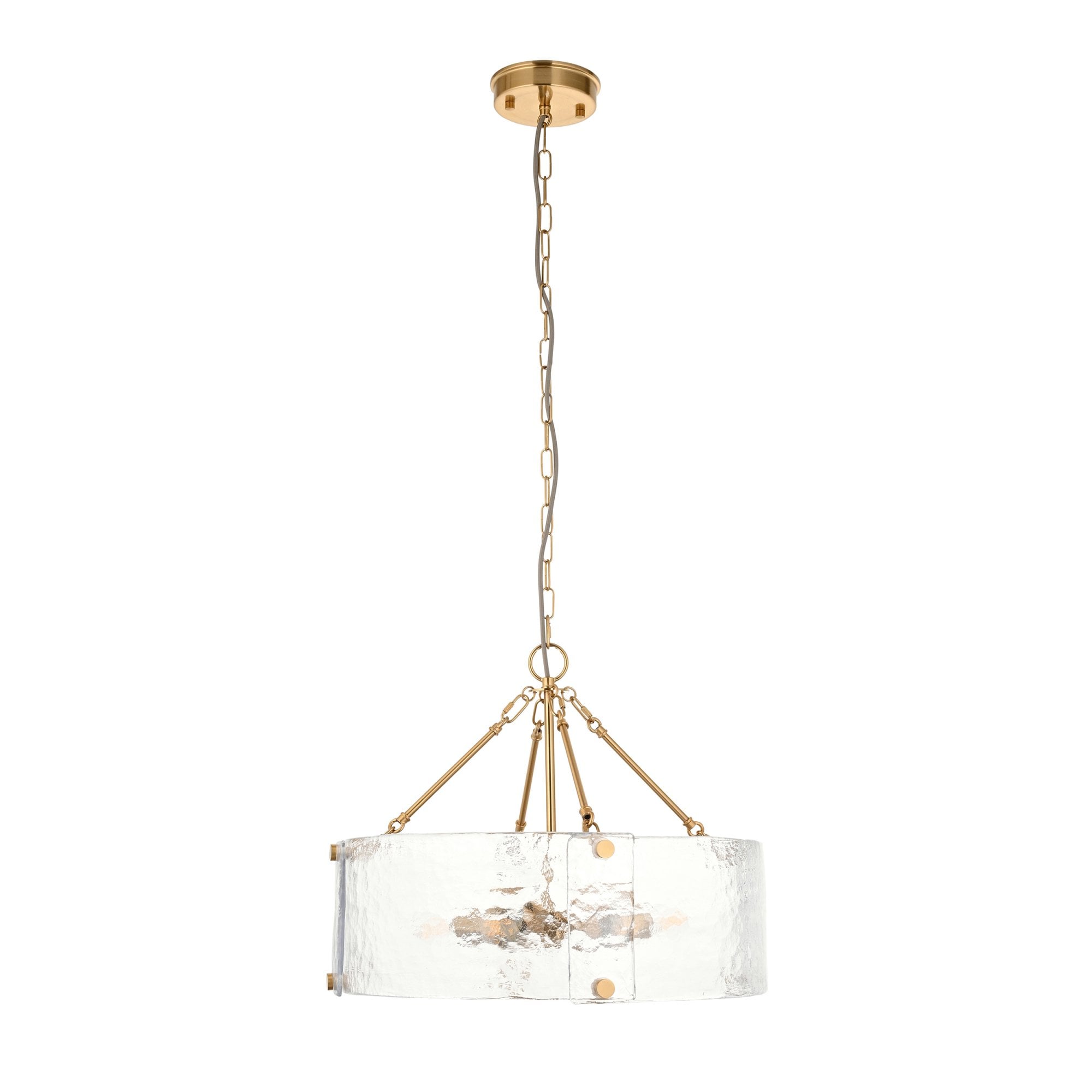 118584 Keller 6 Light Pendant Brushed Aged Brass Plate & Handmade Textured Clear Glass