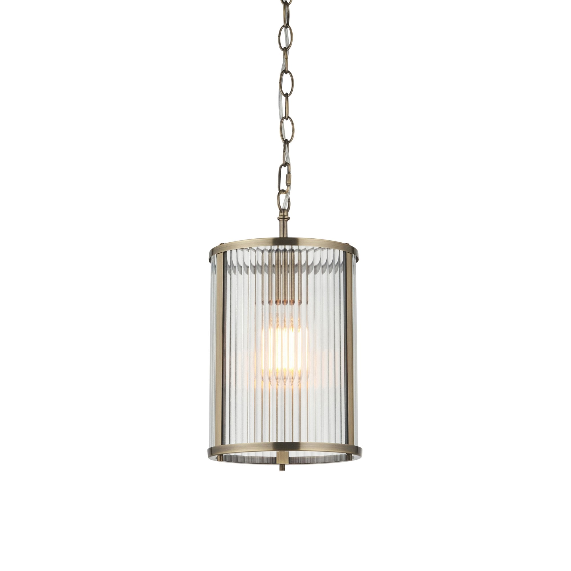 118595 Ridgeton Pendant Antique Brass Plate & Clear Ribbed Glass