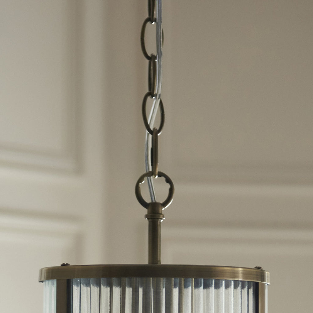 118595 Ridgeton Pendant Antique Brass Plate & Clear Ribbed Glass
