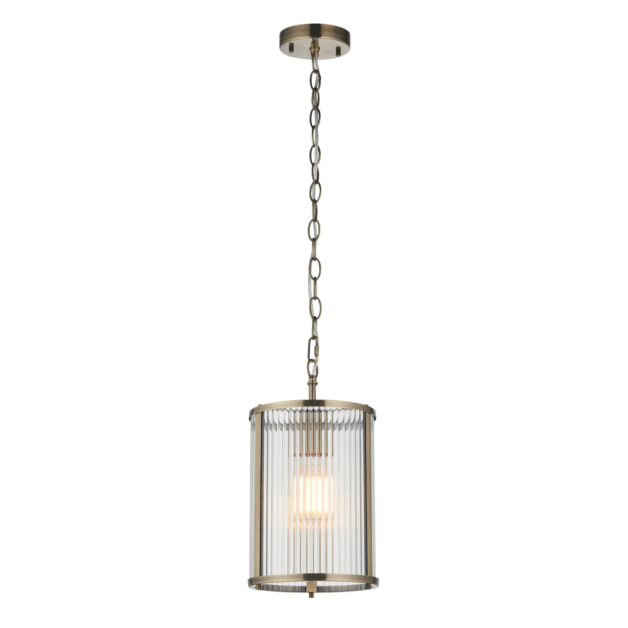 118595 Ridgeton Pendant Antique Brass Plate & Clear Ribbed Glass