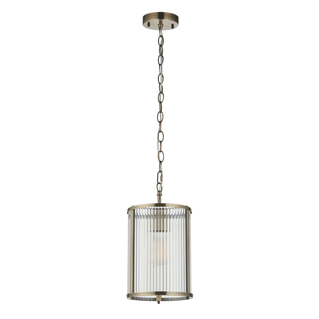 118595 Ridgeton Pendant Antique Brass Plate & Clear Ribbed Glass