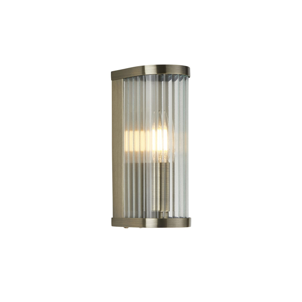 118596 Ridgeton Wall Light Antique Brass Plate & Clear Ribbed Glass