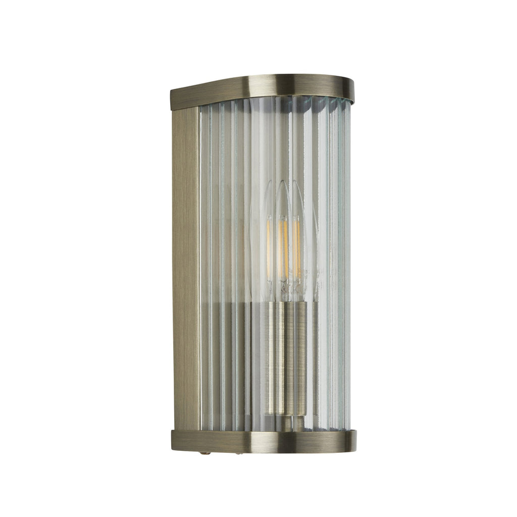118596 Ridgeton Wall Light Antique Brass Plate & Clear Ribbed Glass