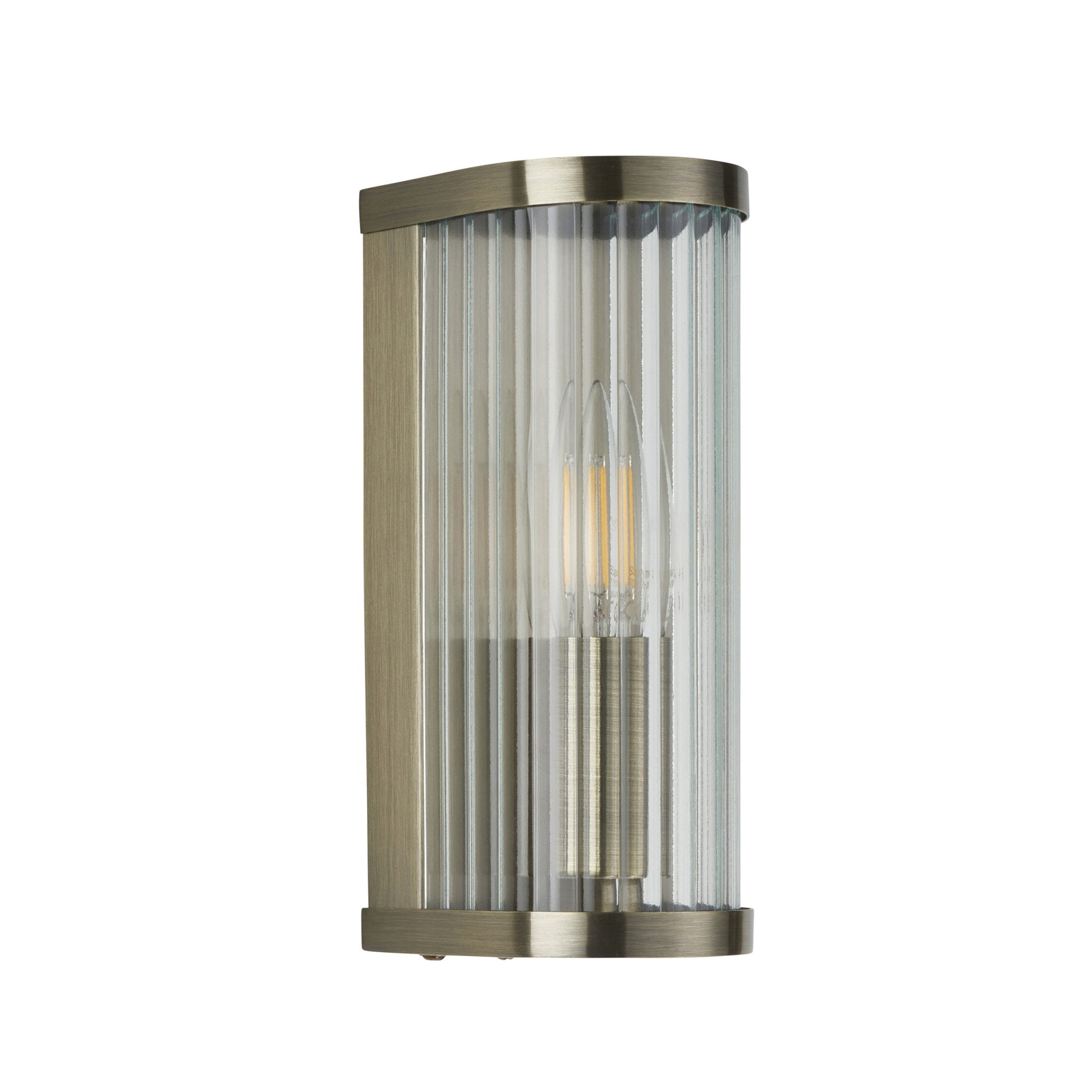 118596 Ridgeton Wall Light Antique Brass Plate & Clear Ribbed Glass
