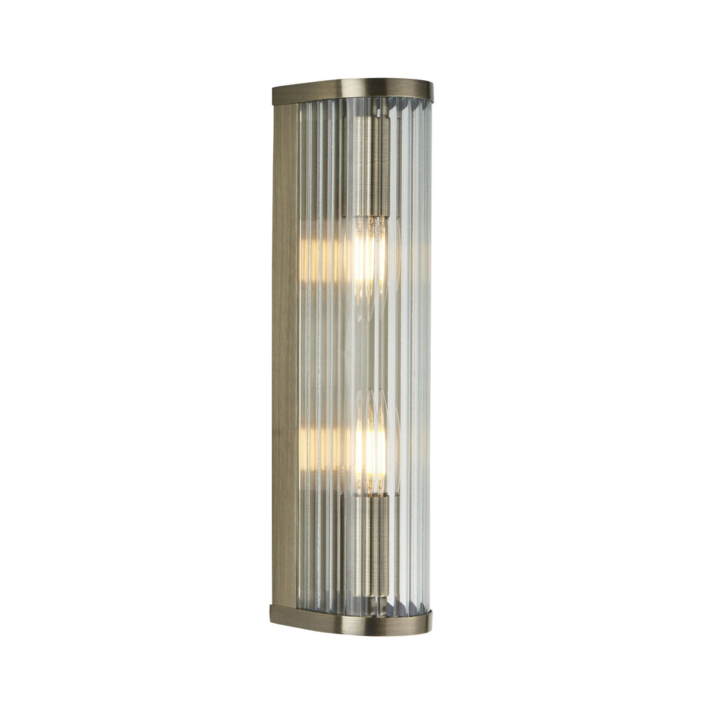 118597 Ridgeton 2 Light Wall Light Antique Brass Plate & Clear Ribbed Glass