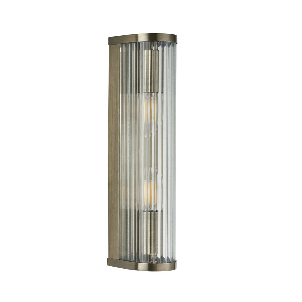 118597 Ridgeton 2 Light Wall Light Antique Brass Plate & Clear Ribbed Glass