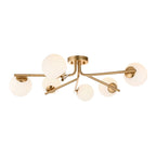 118651 Aaron 6 Light Semi Flush Ceiling Light Brushed Aged Brass Plate & Matt Opal Glass