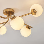 118651 Aaron 6 Light Semi Flush Ceiling Light Brushed Aged Brass Plate & Matt Opal Glass