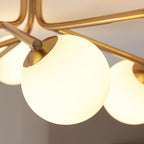118651 Aaron 6 Light Semi Flush Ceiling Light Brushed Aged Brass Plate & Matt Opal Glass