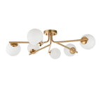 118651 Aaron 6 Light Semi Flush Ceiling Light Brushed Aged Brass Plate & Matt Opal Glass