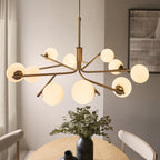 118652 Aaron 10 Light Pendant Brushed Aged Brass Plate & Matt Opal Glass