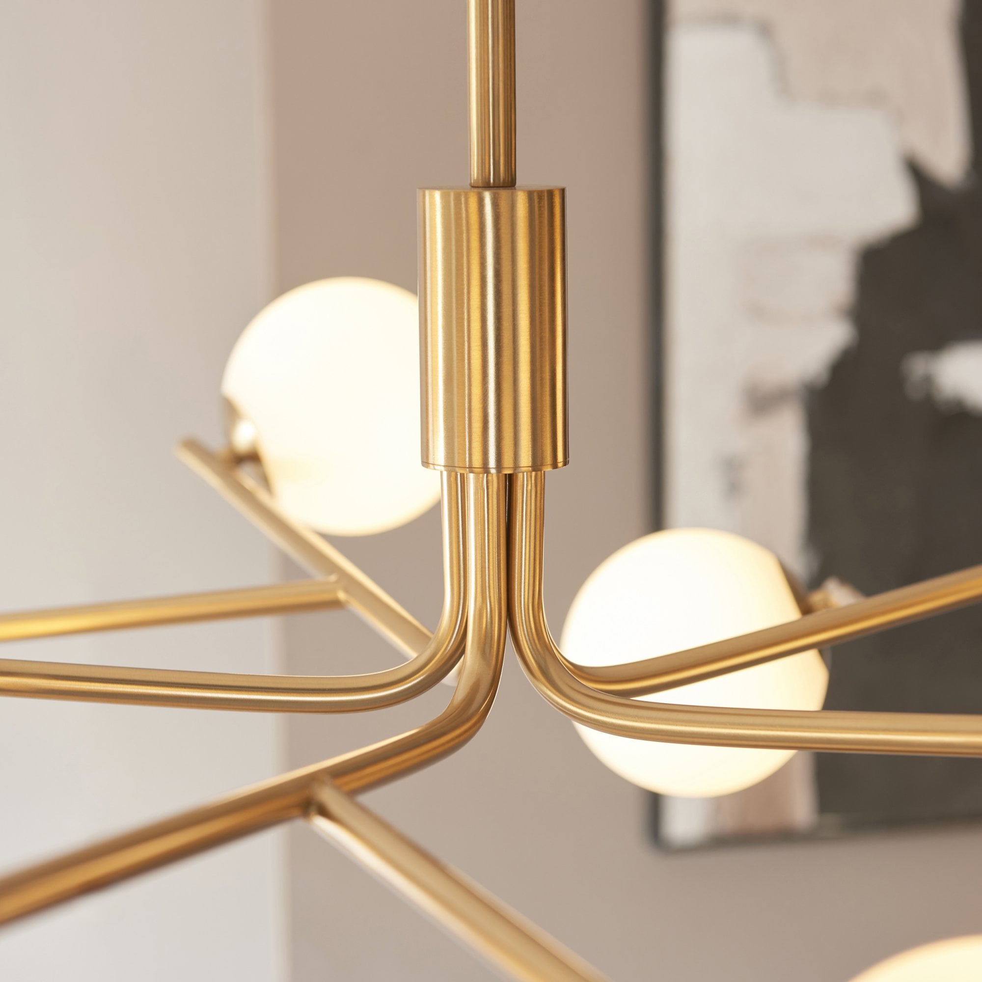 118652 Aaron 10 Light Pendant Brushed Aged Brass Plate & Matt Opal Glass
