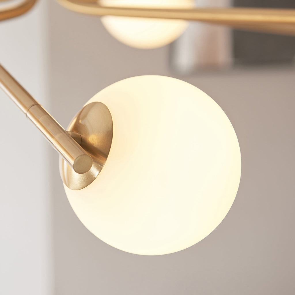 118652 Aaron 10 Light Pendant Brushed Aged Brass Plate & Matt Opal Glass