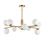 118652 Aaron 10 Light Pendant Brushed Aged Brass Plate & Matt Opal Glass