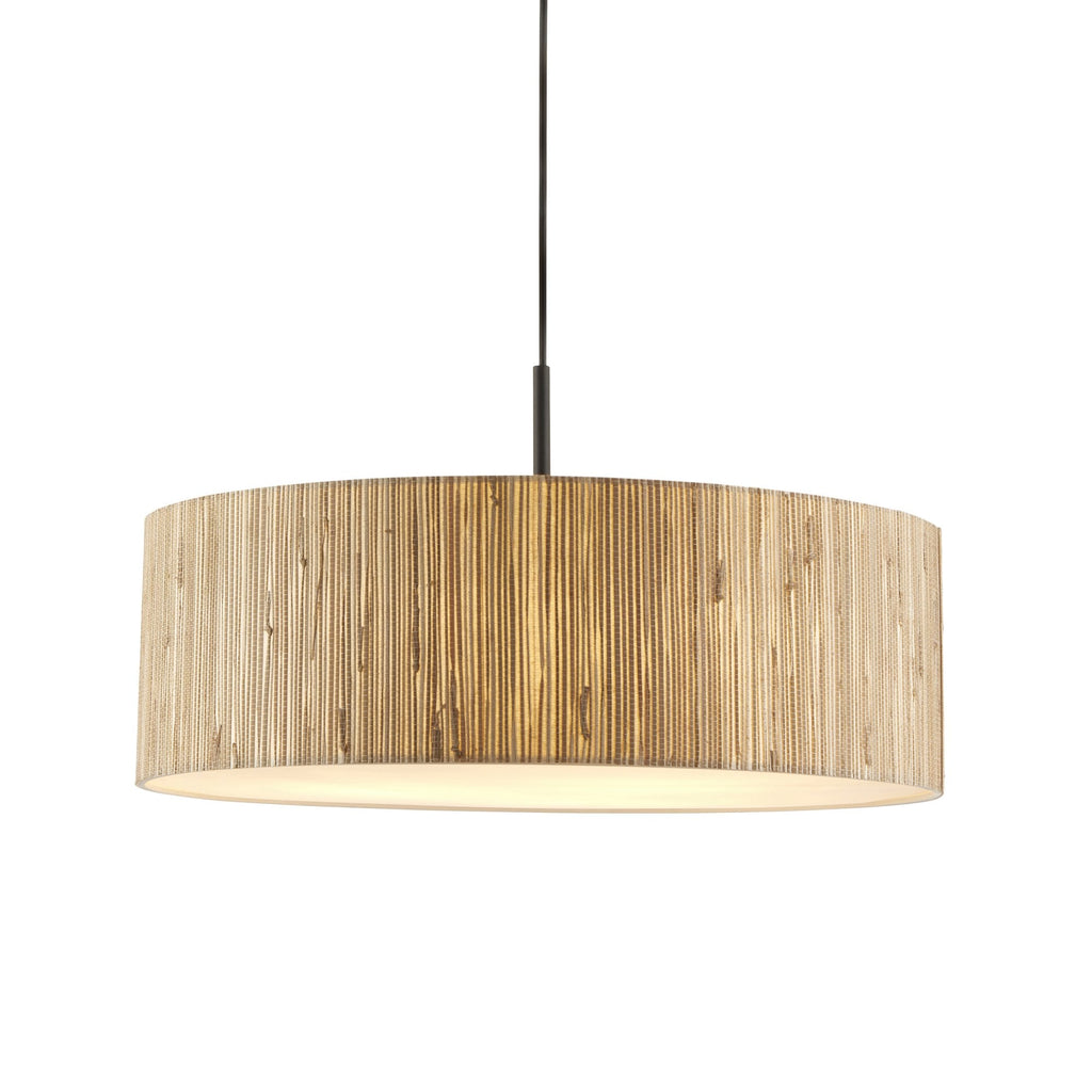 118672 Longshore 3 Light Pendant Natural Seagrass, Matt Black & White Fabric