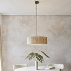 118672 Longshore 3 Light Pendant Natural Seagrass, Matt Black & White Fabric