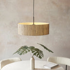 118672 Longshore 3 Light Pendant Natural Seagrass, Matt Black & White Fabric