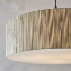 118672 Longshore 3 Light Pendant Natural Seagrass, Matt Black & White Fabric