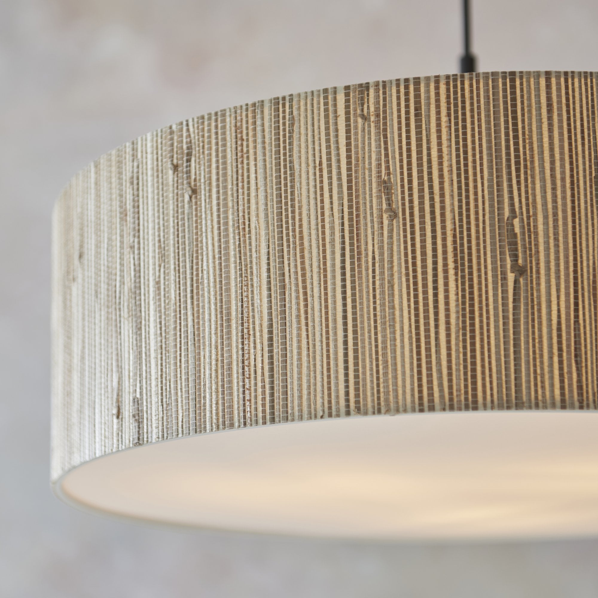 118672 Longshore 3 Light Pendant Natural Seagrass, Matt Black & White Fabric
