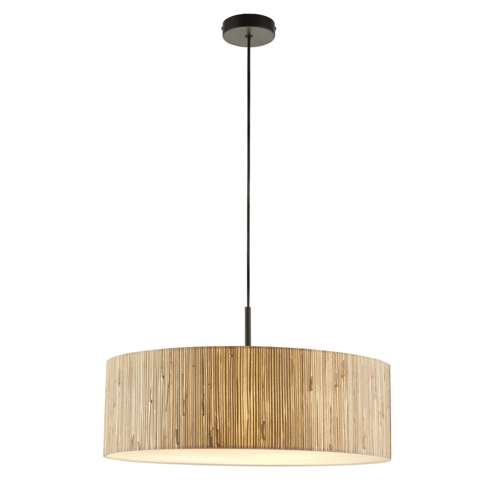 118672 Longshore 3 Light Pendant Natural Seagrass, Matt Black & White Fabric