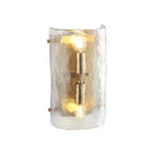 118673 Keller 2 Light Wall Light Brushed Aged Brass Plate & Handmade Textured Clear Glass