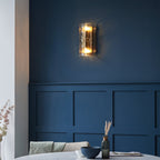 118673 Keller 2 Light Wall Light Brushed Aged Brass Plate & Handmade Textured Clear Glass