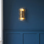 118673 Keller 2 Light Wall Light Brushed Aged Brass Plate & Handmade Textured Clear Glass