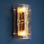 118673 Keller 2 Light Wall Light Brushed Aged Brass Plate & Handmade Textured Clear Glass