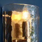 118673 Keller 2 Light Wall Light Brushed Aged Brass Plate & Handmade Textured Clear Glass