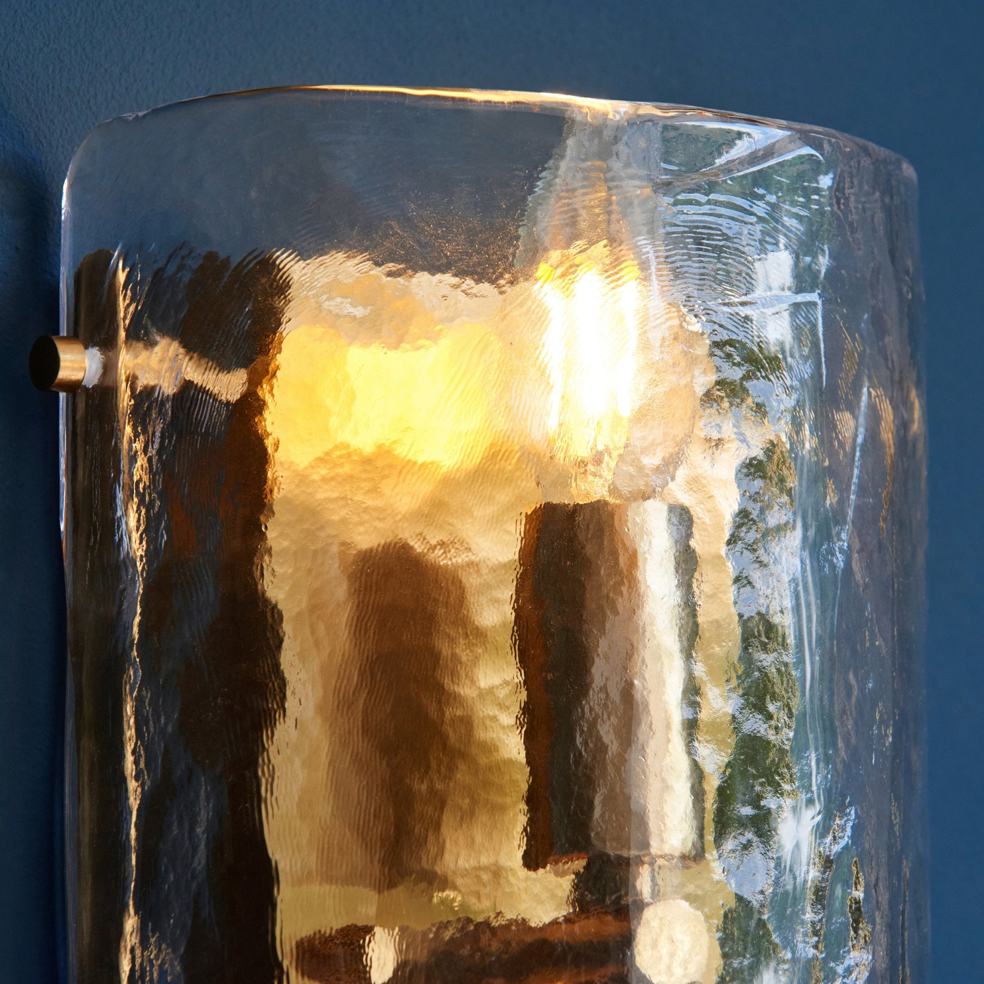 118673 Keller 2 Light Wall Light Brushed Aged Brass Plate & Handmade Textured Clear Glass