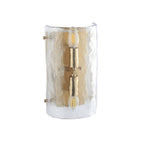 118673 Keller 2 Light Wall Light Brushed Aged Brass Plate & Handmade Textured Clear Glass