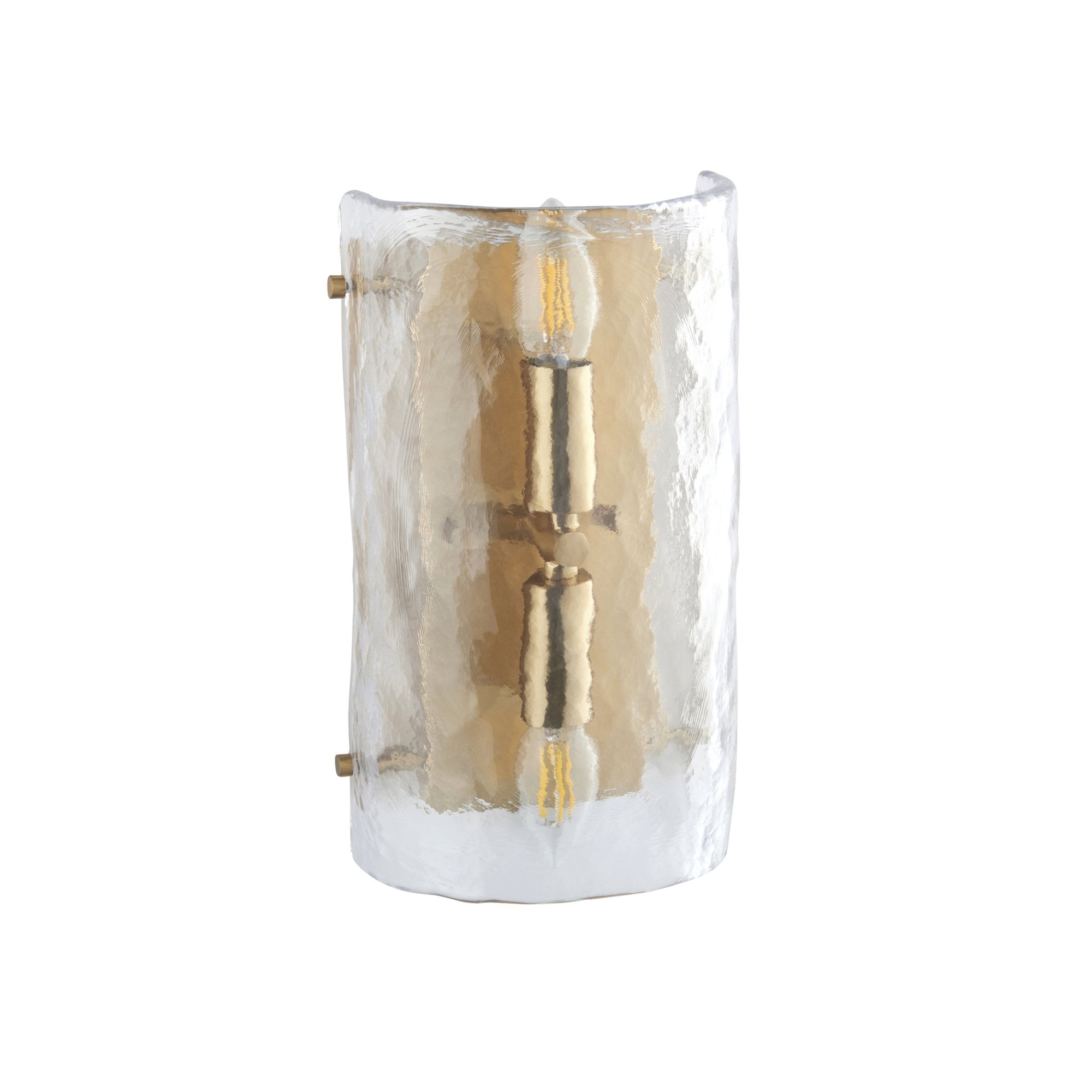 118673 Keller 2 Light Wall Light Brushed Aged Brass Plate & Handmade Textured Clear Glass