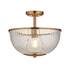 118750 Somerset Uplighter Flush Vintage Brass Finish & Clear Ribbed Glass