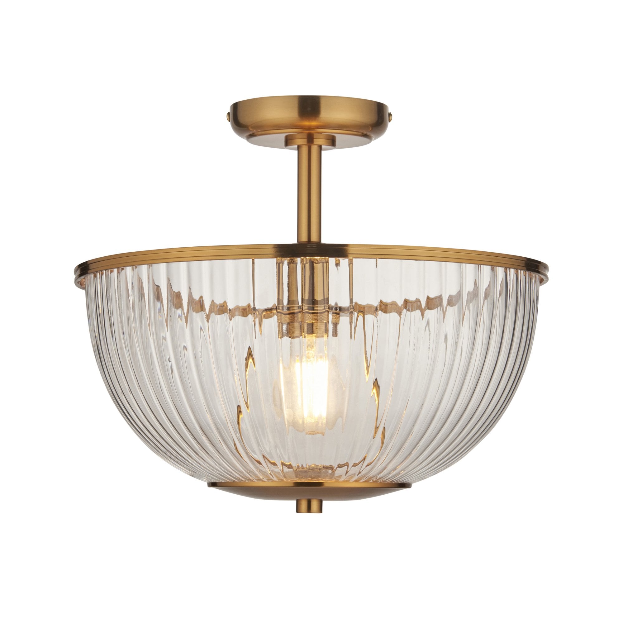 118750 Somerset Uplighter Flush Vintage Brass Finish & Clear Ribbed Glass