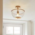 118750 Somerset Uplighter Flush Vintage Brass Finish & Clear Ribbed Glass