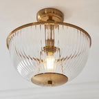 118750 Somerset Uplighter Flush Vintage Brass Finish & Clear Ribbed Glass